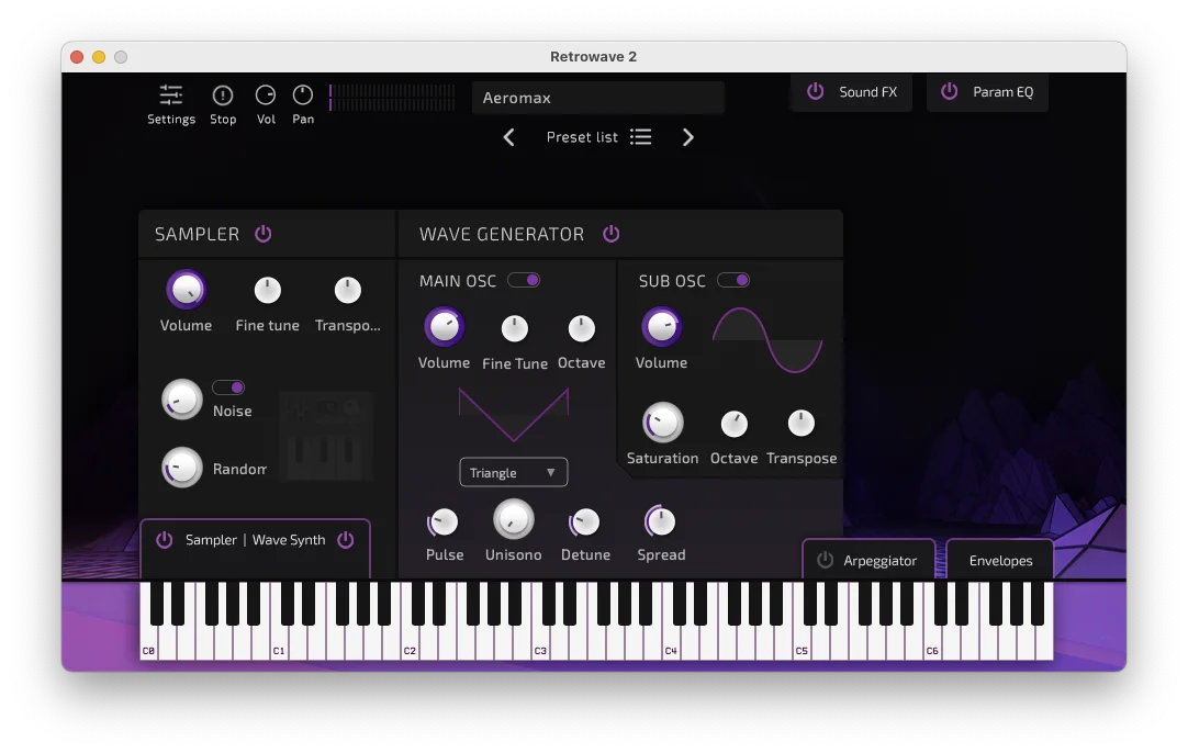 Retrowave 2 sound shaping interface