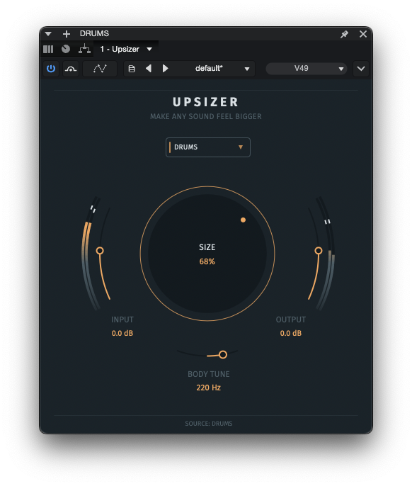 EVA Upsizer FX audio plugin interface with the main SIZE control
